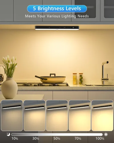 Vista 5 de Ferswe Luz de Sensor de Movimiento Interior Recargable, Pantalla de Nivel de Batería, 60 Luces LED de Sensor de Movimiento para Clóset, Control