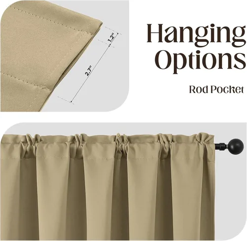 Vista 2 de CUCRAF Cortinas Opacas Beige de 45 Pulgadas, con Aislamiento Térmico Reductor de Ruido con Bolsillo para Barra, Cortinas de Ventana para Dormitorio