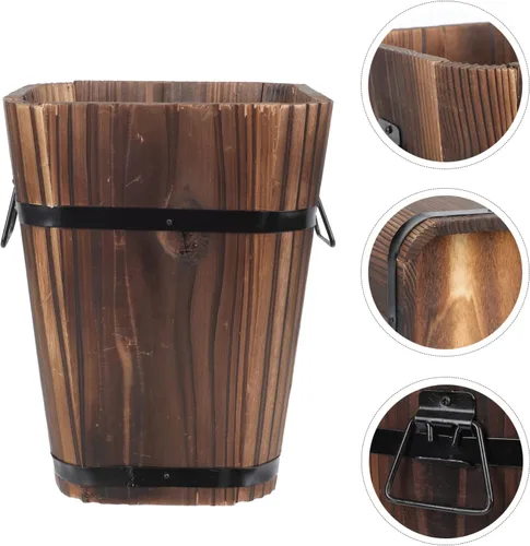Vista 7 de Happyyami Maceta de madera, maceta rústica para decoración interior y exterior, 9.4x6.7 in