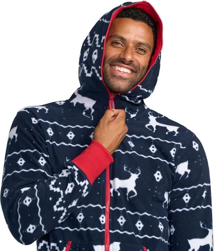 Vista 4 de Tipsy Elves - Enterizo navideño para adultos, cómodo, festivo y a juego para hombres y mujeres con bolsillos prácticos