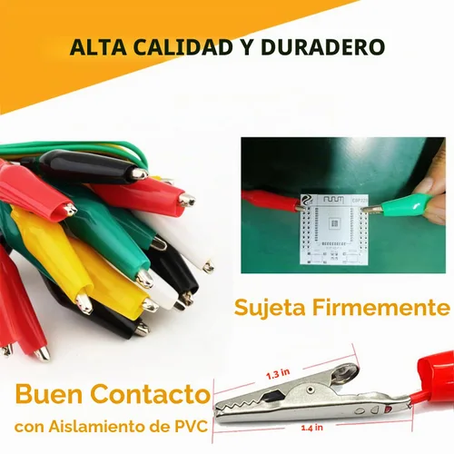 Vista 5 de 10 clips eléctricos de cocodrilo de alta calidad, 5 cables de prueba de colores con sondas de prueba, cables de puente de cocodrilo con clips
