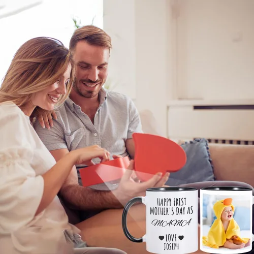 Vista 7 de Taza de café personalizada con imagen, texto y nombre, tazas personalizadas por ambos lados de 11 onzas, taza de café personalizada regalos