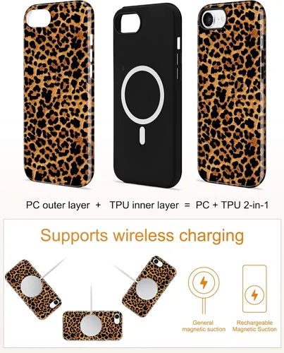 Vista 661 de Jusy Funda compatible con MagSafe con estampado de caparazón de tortuga marrón para iPhone 7/8/SE, cubierta protectora de TPU suave magnética