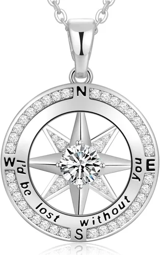 Vista 12 de Peeshow Collar para mujer, brújula, piedra natal, joyería de cumpleaños, aniversario, ideas para su novia, regalo romántico de amor en Navidad, día