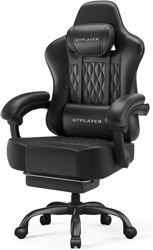 Vista 12 de GTPLAYER Silla de juegos grande y alta con reposapiés, silla de escritorio ergonómica de oficina con cojín de 4.4 pulgadas de grosor y asiento ancho