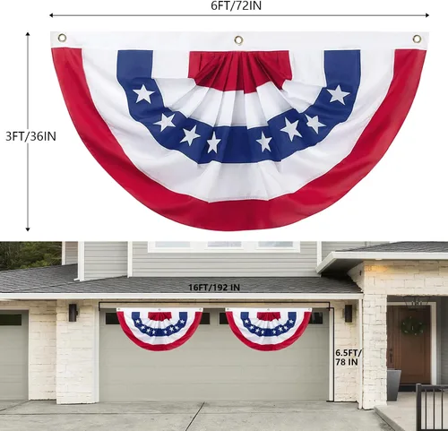 Vista 2 de 3 banderas plisadas americanas de 3 x 6 pies, Día de los Caídos y 4 de Julio, decoración patriótica de interiores y exteriores para porche y jardín