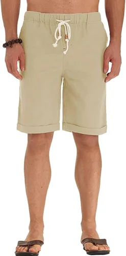Vista 3 de Sailwind Pantalones cortos de lino para hombre, estilo casual, con cordón, para playa