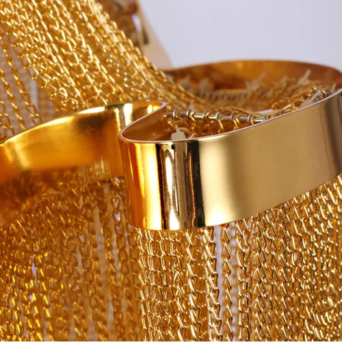Vista 5 de Machine Postmodern - Lámpara colgante de lujo, dos capas de aluminio dorado con borlas, lámpara de techo de personalidad retro, para dormitorio