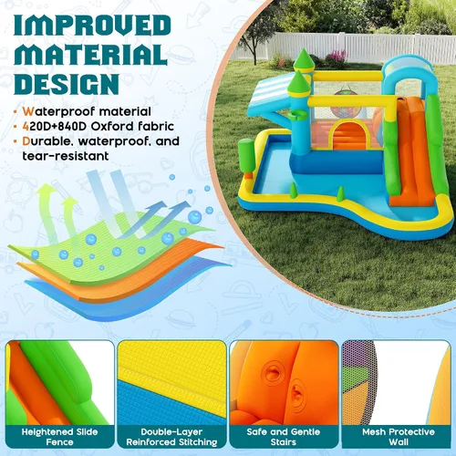 Vista 4 de Albott Inflatable Bounce House Obstacle Course with Blower, for Kids 3-10 Azul océano y verde