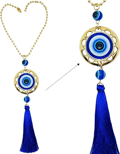 Vista 8 de LUCKBOOSTIUM Evil Eye Wheel of Fortune - Adorno colgante de pared y puerta con cadena de metal dorado, aumenta tu energía, para suerte y protección