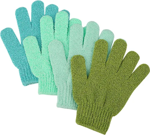 Vista 9 de Slick- Guantes exfoliantes, 4 piezas, exfoliante de piel para cuerpo, guantes de baño/exfoliante, accesorios de ducha para mujeres, guante exfoliante