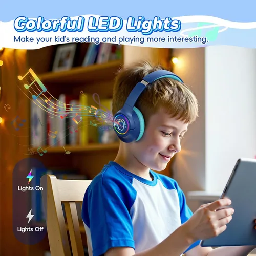Vista 3 de Auriculares Bluetooth para niños con tiempo de reproducción de 85 horas Azul marino