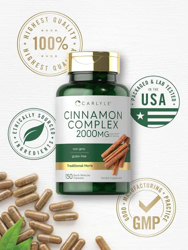 Vista 6 de Carlyle Complejo de canela de Ceilán con gimnema y morera 150 cápsulas Suplemento sin OMG, sin gluten