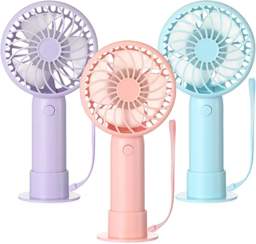 Vista 9 de Tujoe Mini ventilador de mano potente de 3 velocidades, ventilador personal pequeño portátil recargable con base USB para mujeres, maquillaje