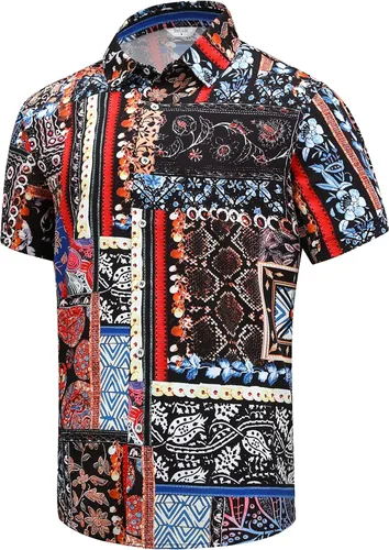 Vista 33 de SheLucki - Camisa hawaiana para hombre, unisex, de manga corta, con botones, para la playa y el verano, ropa casual estampada con sombra de palmas