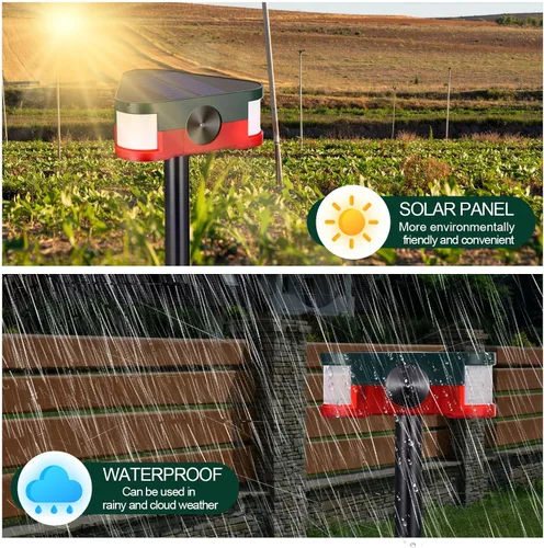Vista 13 de Qualirey Paquete de 4 alarmas solares de 360° con sensor de movimiento para exteriores, 4 modos de disuasión ultrasónica de animales con 3 sirenas