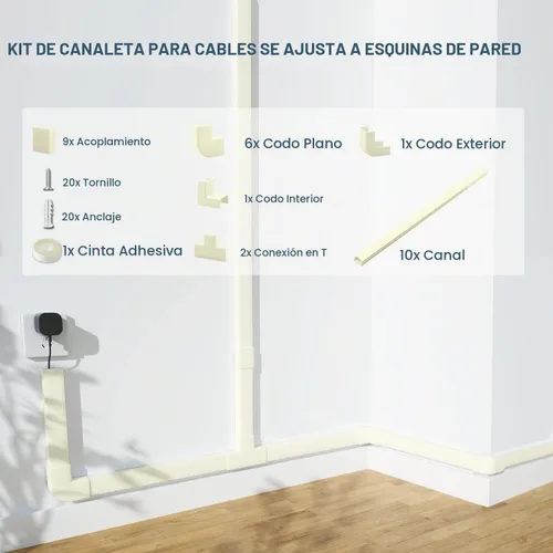 Vista 4 de Kit de canaleta de cables de 157 pulgadas para pared TV corrector de cables Beige