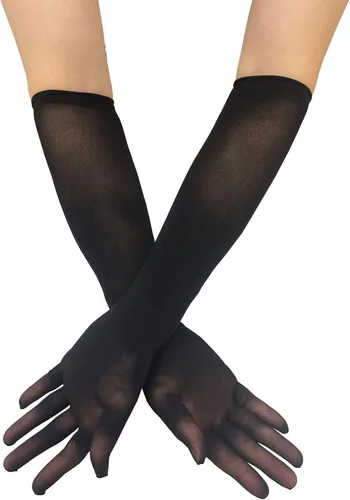 Vista 2 de Guantes de malla de nailon sin costuras ultrafinos para mujer Negro