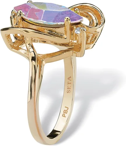 Vista 2 de PalmBeach - Anillo de cristal aurora boreal, chapado en oro amarillo, tallas 5-10