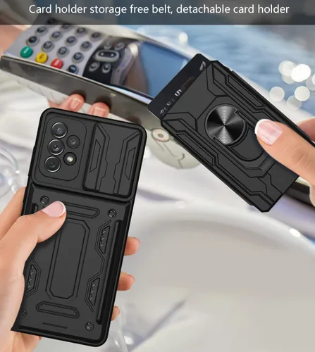 Vista 5 de CCSmall Funda para Samsung Galaxy A32 4G (no 5G) con soporte para tarjetas, funda de protección resistente con anillo magnético, función atril
