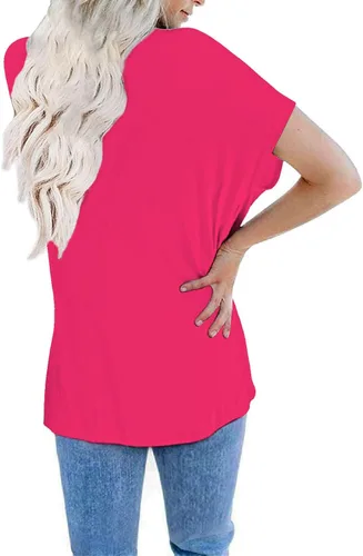 Vista 4 de MINT PLUS PINK Camisetas de gran tamaño para mujer, cuello redondo, manga corta, ajuste holgado