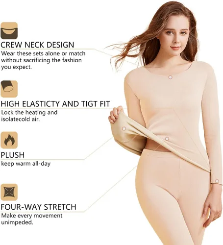 Vista 4 de Ropa interior térmica para mujer, ropa interior larga, elástica, suave, térmica, parte superior e inferior para invierno