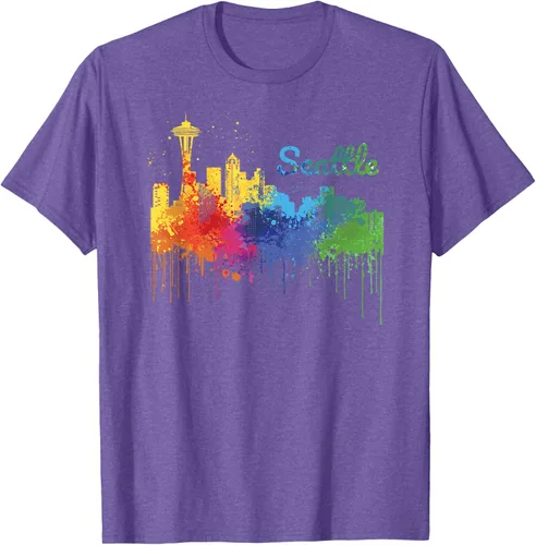 Vista 6 de Seattle Washington Skyline Watercolor Souvenir Seattle Camiseta, Negro