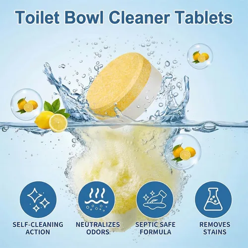 Vista 4 de Tabletas limpiadoras de inodoro, paquete de 24 unidades, potente eliminación de manchas, seguro para sépticos, aroma a limón, sin productos químicos