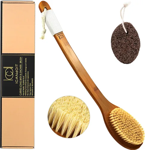 Vista 13 de ICANdOIT - Cepillo de baño de mango largo antideslizante de cerdas de jabalí natural de 17.71 pulgadas, limpiador de ducha con mango doblado