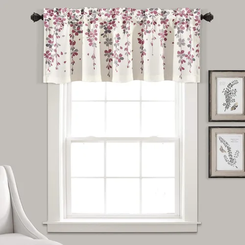 Vista 34 de Lush Decor Cenefa para ventana con flores que lloran, filtro de luz, azul y gris
