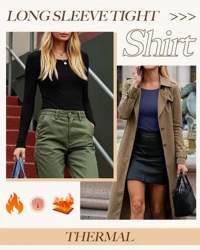 Vista 4 de Neer - Paquete de 3 camisas térmicas para mujer de manga larga, cuello redondo, forro polar, ajustadas, básicas, para invierno, capa base