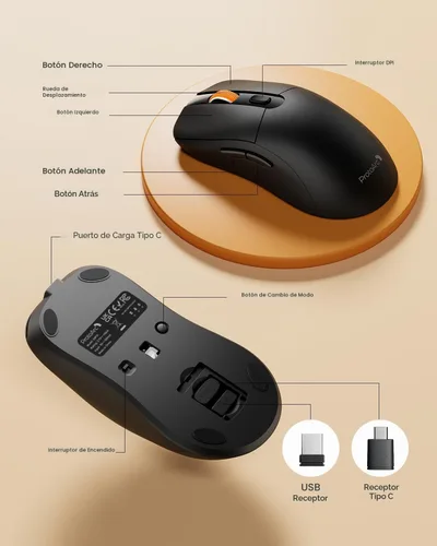 Vista 6 de ProtoArc Mouse inalámbrico Bluetooth para MacBook Pro/Air, mouse USB C, EM15 recargable y ligero, portátil para laptop, iPad, tableta, Chromebook