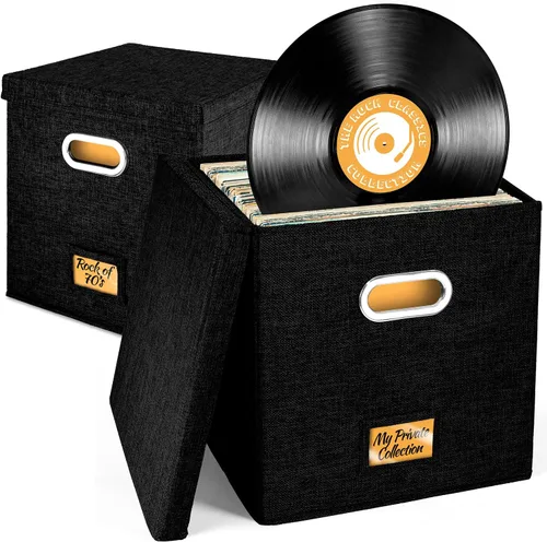 Vista 8 de Caja de almacenamiento de discos de vinilo para hasta 50 álbumes de 12 pulgadas, caja de registros, almacenamiento de álbumes LP, cajas