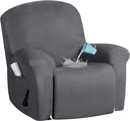 Vista 16 de Fundas impermeables de terciopelo para sofá reclinable, 8 fundas elásticas para sofá reclinable de 1, 2 y 3 plazas, funda suave antideslizante
