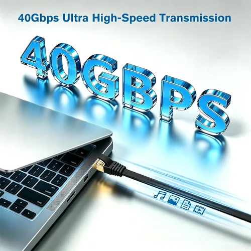 Vista 2 de Ercielook Cable Ethernet CAT8 de alta velocidad de 20 pies, cable plano de Internet blindado, resistente a la intemperie S/FTP resistente a los Negro