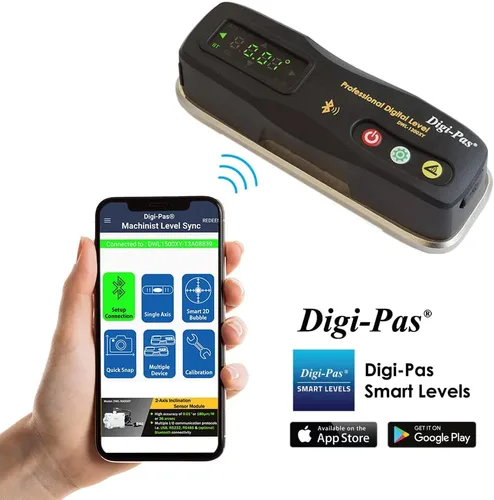 Vista 3 de Digi-Pas Nivel de maquinista inteligente de 2 ejes DWL1300XY Bluetooth 0.002"/ft (40 segundos) - Paquete de 3 3-unidades (negro)