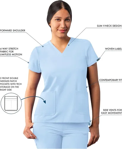 Vista 3 de Adar Addition - Ropa quirúrgica para mujer, moderna camiseta médica con cuello en V