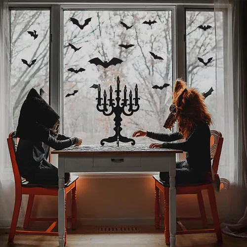 Vista 6 de CREATCABIN Adhesivo acrílico para espejo de murciélagos de Halloween, decoración de pared negra, extraíble, autoadhesiva, impermeable