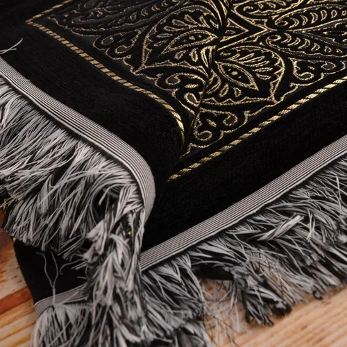 Vista 5 de BABY SHOWER CHOCOLATE Alfombra de oración islámica de terciopelo negro de lujo, Janamaz plegable suave para salah musulmana, alfombra de oración
