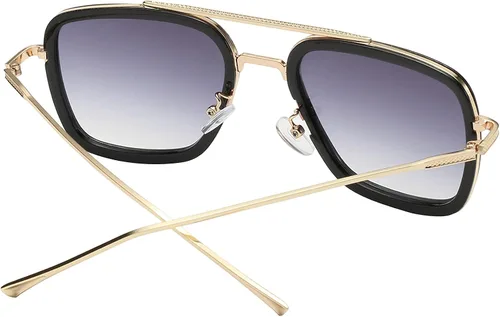 Vista 3 de Owl Tony Stark - Gafas de sol cuadradas estilo aviador, montura metálica, estilo Iron Man, gafas vintage para hombre