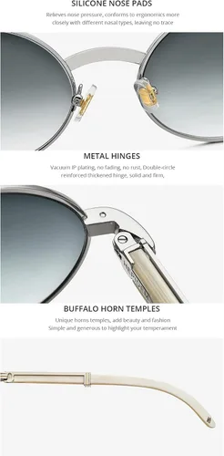Vista 2 de HEPIDEM Gafas de sol 100 realmente Buffalo Horn hechas a mano para hombres gafas de sol redondas de lujo