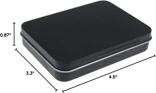 Vista 8 de 12 latas rectangulares de metal con bisagras, color negro, 4.5 x 3.3 x 0.87 pulgadas Contenedores vacíos, organizador de almacenamiento