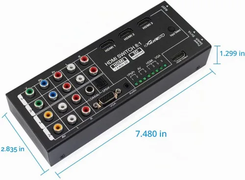 Vista 3 de Convertidor HDMI multifuncional con 8 entradas (VGA + AV + componente Ypbpr + HDMI) a una salida HDMI, salida COAXIAL, salida SPDIF compatible
