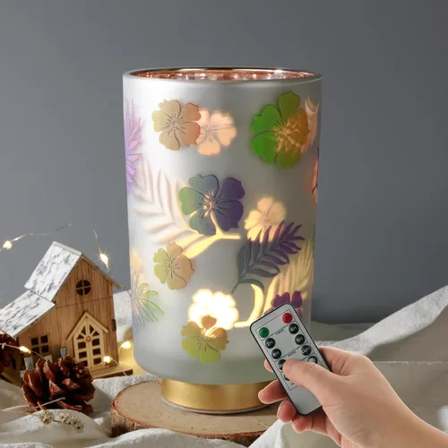 Vista 9 de Eywamage Pequeña lámpara de mesa con pilas con control remoto, lámpara de cristal inalámbrica de ciervo del bosque para dormitorio, sala de estar