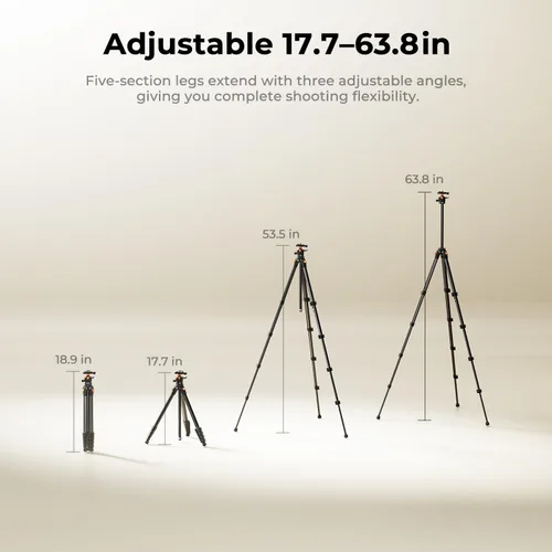 Vista 6 de K&F CONCEPT Trípode de viaje de aluminio de 63" para cámara/teléfono