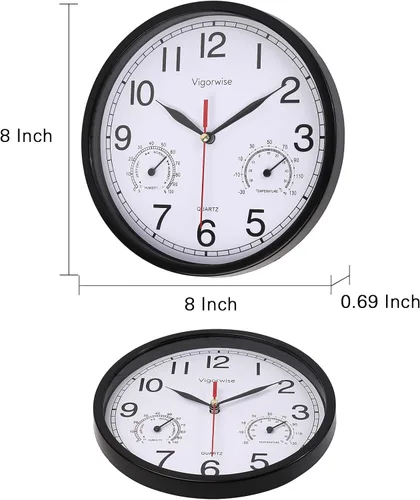 Vista 4 de Reloj de pared blanco de 8 pulgadas, silencioso, con temperatura Decorativo para cocina/sala de estar/dormitorio/oficina/escuela/aula