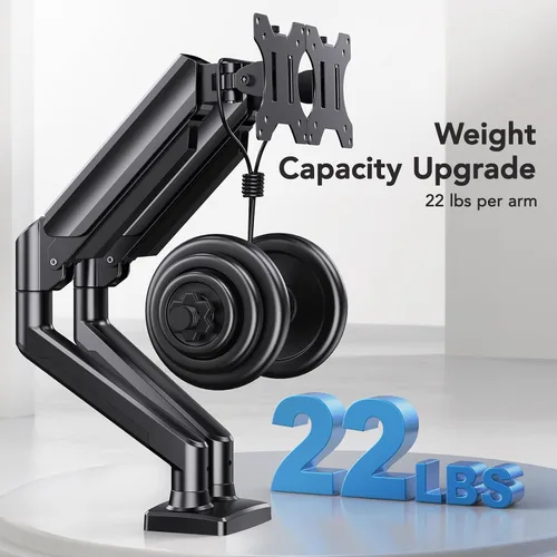 Vista 5 de HUANUO Soporte de monitor doble para 2 monitores de hasta 30 pulgadas, cada brazo soporta un máximo de 22 libras, soporte de monitor doble