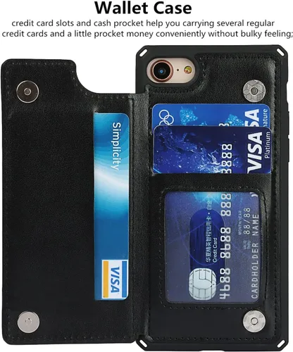 Vista 5 de iCoverCase Funda compatible con iPhone SE 2022/SE 2020/7/8 con soporte para tarjetas, funda tipo cartera para mujer, con bloqueo RFID en relieve