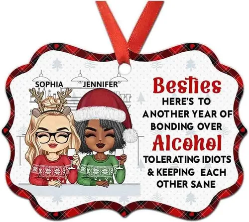Vista 9 de Adorno personalizado con texto en inglés «Best Friend are Hard to Find Because The Very Best is Already Mine», adorno de Navidad personalizado 2023