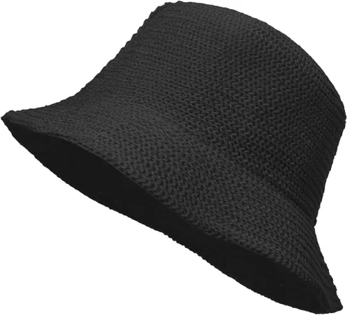 Vista 10 de Eigso Womens Mesh Woven Bucket Hats Summer Outdoor Beach Straw Bucket Hat for Woman Packable Beach Hat